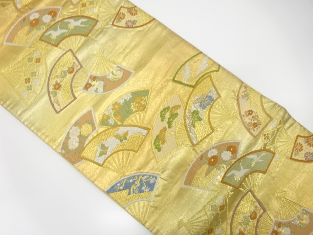 JAPANESE KIMONO / ANTIQUE FUKURO OBI / SILK / WOVEN FOLDING FAN PATTERN